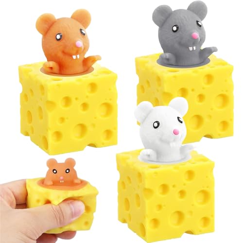 Hojalis 3 Stücke Käse Mäuse Stress Spielzeug, Käse Mäuse Tassen, Simulation Mäuse Stressabbau Spielzeug, Stressabbau Fidget Spielzeug, Squishy Squeeze Toys für Erwachsene und Kinder von Hojalis