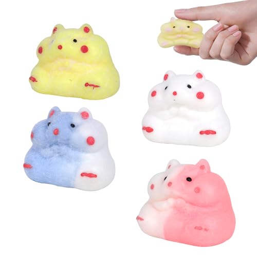 Hojalis 4 Stück Hamster Squeeze Toy, Squishy Hamster Spielzeug with Cheese, Hamster Fidget Toys, Cartoon Hamster Squeeze Toy Hand Entspannungsspielzeug, für Kinder ab 6 und Erwachsene Jahren von Hojalis