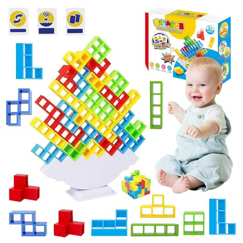 Hojalis 64 pcs Tetra Tower Spiel, Balance Tower Spiel, Tetris Tower Stapelspiel, Schaukelstapel Hoch Kinder-Balance, Tetris Tower Spiel Erwachsene Für Kinder ab 3+ Jahren, Jungen, Mädchen von Hojalis