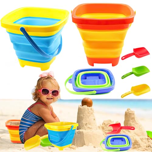 Hojalis 6Pcs Strand Sandspielzeug Set, Sandkasten Spielzeug, Strandspielzeug Kinder, 3 Silikon Zusammenklappbar Sandeimer Für Kinder, 3 Sandspielzeug Schaufel, für Kinder, Kleinkinder, Sandkasten von Hojalis