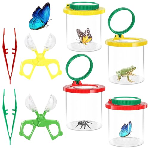 Hojalis 8 Stück Becherlupe Set, Becherlupe Lupendose, Becherlupen Für Kinder, Insekten Beobachtungsbox Insekt Viewer Box Insekten Viewer, Mit 4 Lupendose,2 Pinzette,2 Insektenfänger Scherenzange von Hojalis