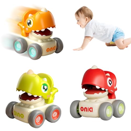 Hojalis Spielzeugautos ab 1 Jahr, 3 Stück Baby Aufziehauto, Auto Baby Press and Go, Cartoon Dino-förmiges Autospielzeug mit Pfeife, Press and Go Auto für Kleinkinder ab 1 2 3 Jahren für Kinder Geschen von Hojalis