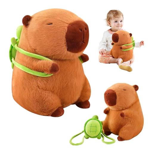 Hojalis Capybara Plüschtier, 23cm Capybara Kuscheltier, Niedlichen Capybara Plushies mit Schildkrötenrucksack, Simulation Capybara Plüschtier für Home Deko Kinder Geburtstagsgeschenk (23CM) von Hojalis