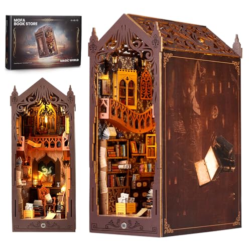 Hojalis DIY Book Nook Kit, Puppenhäuser Miniatur Haus Kit, 3D Holzpuzzle Buchstütze Mit LED-Licht Nook, Buch Ecke Miniatur Kit, Bücherregal Deko, Kreativen Geschenken, Geschenk für Teen Erwachsene von Hojalis