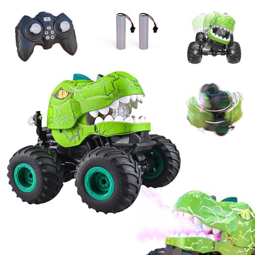 Hojalis Ferngesteuertes Auto Dinosaurier, Monstertruck mit 360° Drehung, LED Licht, Rc Monstertruck Wiederaufladbares, Dinosaurier Monstertruck, Spielzeug Geschenke für Kinder Ab 3 4 5 6 8 10 Jahre von Hojalis