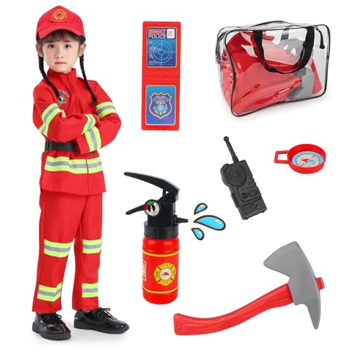 Hojalis Feuerwehr Kostüm Kinder, Feuerwehrmann Kostüm Für Kinder, Feuerwehrmann Kostüm Kinder, Kostüm Feuerwehrmann Kinder für Karneval, Mottoparty, für Kinder Jungen Mädchen 5-8 Jahren von Hojalis