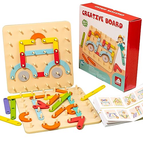 Hojalis Montessori-Steckbrettpuzzle, Montessori Puzzle, Montessori Pegboard Puzzle, Holzpuzzle Montessori Spielzeug, Holzpuzzle Für Kleinkinder, Holz Geobrett, Geschenk Für Mädchen Jungen Ab 3 Jahre von Hojalis