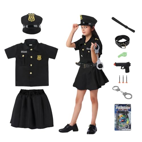 Hojalis Polizei Kostüm Mädchen, Polizei Kostüm Kinder, Mädchen-Polizistenkostüm, Mit Handschellen, Taktstock Usw, Kostüm Polizei Kinder, für Rollenspiel, Karneval Cosplay, Mottopartys, Dress Up Party von Hojalis