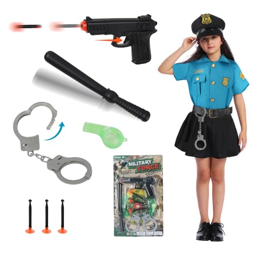 Hojalis Polizei Kostüm Mädchen, Polizei Kostüm Kinder, Polizei Offizier Kleid Ausrüstung für Halloween Dress Up Party, Rollenspiel, Karneval Cosplay, Mottopartys(M:5-8Jahre/L:8-10 Jahre) (L) von Hojalis