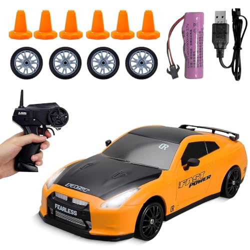 Hojalis RC Drift Car, 1:24 Ferngesteuertes Auto Drift mit Beleuchtung, 15km/h, 2,4 GHz, 4WD Rennauto Ferngesteuert, Mini Rc Drift Cars, Modellfahrzeug für Jungen Mädchen und Erwachsene Geschenk(Gelb) von Hojalis