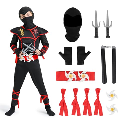 Hojalis ninja kostüm kinder, Ninja Kostüm Kinder Schwarz, Kinder Kostüm Jungen Ninja, Ninja Kostüm Kinder Jungen, Ninja Zubehör Kostüm für Halloween Verkleidung Karneval Party Cosplay Dress Up von Hojalis