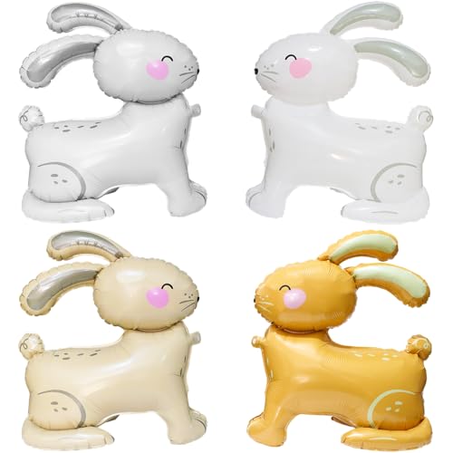 Cartoon Stand Bunny Balloon Walk Rabbit Balloon Barnyard Farm Animal Decoration For Birthday Baby Shower Wedding Bridal Shower, 4 Pack 4D Jungle Woodland Bunny Shaped Balloons Taufe Easter Balloons von Hokilands