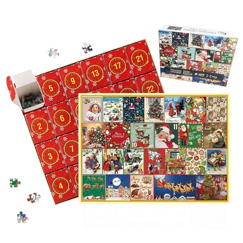 Holdes 1008 Stück Weihnachts Adventspuzzle, Count Down to Puzzle 24 Tage Adventsspielzeug, Frauen, Jungen, Mädchen, Männer, Erwachsene von Holdes