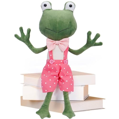 Holdes Froschpuppe, Froschplüsch - Grüner Frosch-Plüschtier in Hosenträgern,Ultraweiche Tierplüschtiere, beruhigendes Spielzeug für Kleinkinder, realistische Babyfotografie-Requisiten für Zuhause, von Holdes