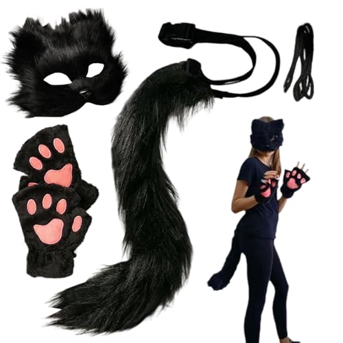 Holdes Halloween Maske Für Erwachsene | Katzengesicht Motiv Tierkostüm - Handschuhe Schwanz Partyzubehör Accessoires für Cosplay Verkleidung Feste Karneval Holdes Halloween Maske Für Erwachsene | Katzengesicht Motiv Tierkostüm - Handschuhe Schwanz Partyzubehör Accessoires für Cosplay Verkleidung Feste Karneval von Holdes
