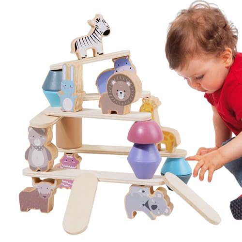 Holdes Holzbalancespielzeug, Holztierblöcke, Holzbalancespielzeug, Bildungsholzblöcke für Kinder Mädchen Weihnachten von Holdes