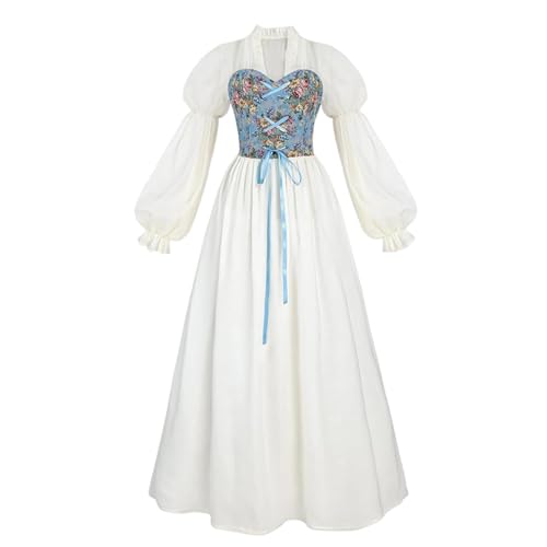 Holdes Mittelalterliches für Damen, hohe Taille, Puffärmel, viktorianisches , -Hexenkleid, U-förmiger Ausschnitt, Renaissance-Kostüm für Damen, Weiß Holdes Mittelalterliches für Damen, hohe Taille, Puffärmel, viktorianisches , -Hexenkleid, U-förmiger Ausschnitt, Renaissance-Kostüm für Damen, Weiß von Holdes