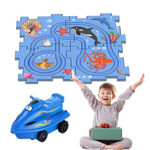 Holdes Puzzle-Autobahn-Set,Puzzle-Autobahn-Spielset - Autospielzeug Puzzle Eisenbahnwagen,Auto-Schienenbauspielzeug zum Thema Marine, Lernspielzeug, Puzzle-Racer-Auto-Spielset, Puzzle-Brett-Spielset von Holdes