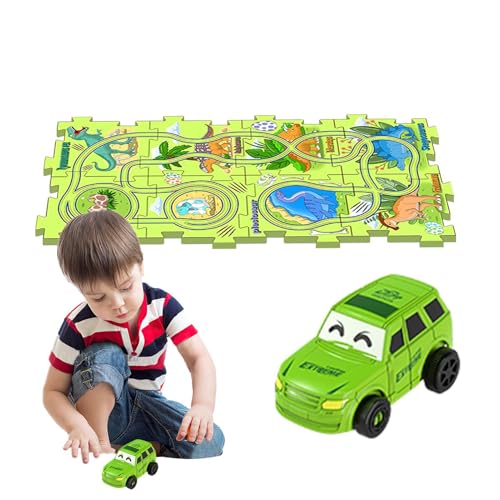 Holdes Puzzle-Rennstrecke, Kinderauto-Streckenset,Rennstrecken-Lernspiele, Autospielzeug - Bauspielzeug, Lernspielzeug, Dinosaurier-Puzzlebahn, Kleinkind-Puzzlebrett, Auto-Spielset für Kinder ab 3 von Holdes