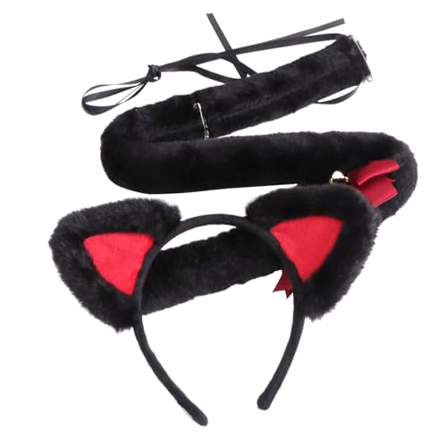 Holibanna 1 Satz Cosplay-requisiten Ohrschwanz Und Fliege Katze Kopfhörer Stirnband Mit Katzenohren Make -up -stirnband Stirnbänder Tier-cosplay-kostüm -katze-cosplay-kostüm Stoff Rot von Holibanna