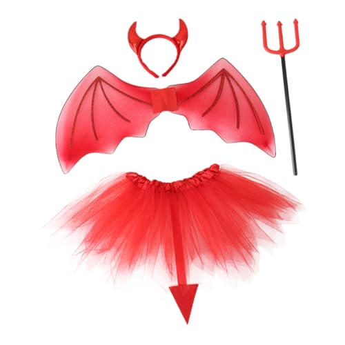 Holibanna 1 Satz Dämonen flügel Set Kostüm halloween dekoration kinderparty -Cosplay-Set zubehör eincremehilfe baustützen Teufelsflügel Stirnband der Teufelsparty Stoff rot von Holibanna