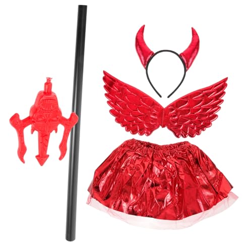 Holibanna 1 Satz Halloween Wings Hörner Kopfschmuck Netzrock Zubehör Für Dämonenkostüme Stirnband Mit Teufelsohren Teufel-cosplay Teufel Heugabel Heugabel-stütze Rotes Tutu Plastik von Holibanna