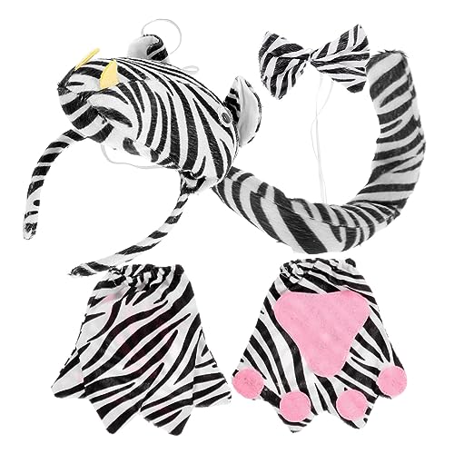 Holibanna 1 Satz Halloween-Zebra-Stirnband Ohren eines erwachsenen Zebras Tierkostüm für Erwachsene tierhaarreifen tierhandschuhe Kleider Zebra-Kostüm für Erwachsene Zebraschwanz Stoff von Holibanna