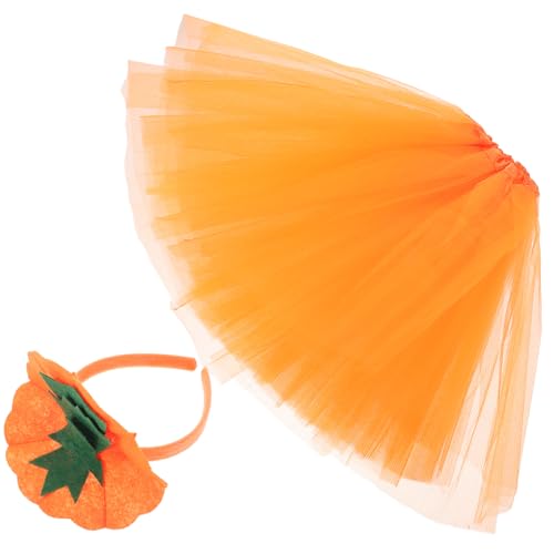 Holibanna 1 Satz Halloween-kürbis-set Halloween-tutu Halloween-dekorationen Kürbis Kostüm Stirnband Kürbiskleid Halloween-haarband Halloween-kleid-requisiten Tutu-rock Vlies Orange von Holibanna