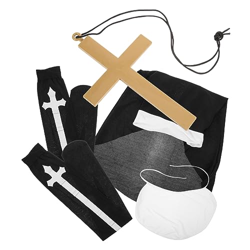 Holibanna 1 Satz Halloween Schwarz Polycotton Schal Schal Performance Set Priester Kreuz Kopfschmuck Über Kniestrümpfe Halskette Mit Kreuzanhänger Für Erwachsene Requisiten Bilden Stoff von Holibanna