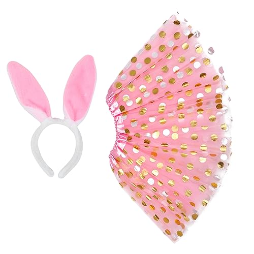 Holibanna 1 Satz Osteranzug Mädchen-Tutu-Kleid Party -Bunny-Outfit für Mädchen Halloweenkostüm stirnband kinderkleider pinker Mädchen Osterrock Stirnband Parteiuniform Acetat Rosa von Holibanna