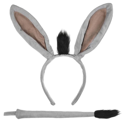 Holibanna 1 Satz Passend Zum Esel-outfit Eselsschwanz Zootier-kostüm-stirnband Tier-cosplay-kostüm-requisiten Haarreif Mit Eselohren Eselsohren Erwachsener Esel-kostüm-ohr Grey Garn von Holibanna