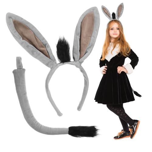 Holibanna 1 Satz Passend zum Esel-Outfit Tier-Cosplay-Kostüm-Requisiten Zootier-Kostüm-Stirnband Esel-Kostüm-Ohr Eselsschwanz Tierkopf Haarband Esel Kostüm Requisiten Eselsohren Garn Grey von Holibanna