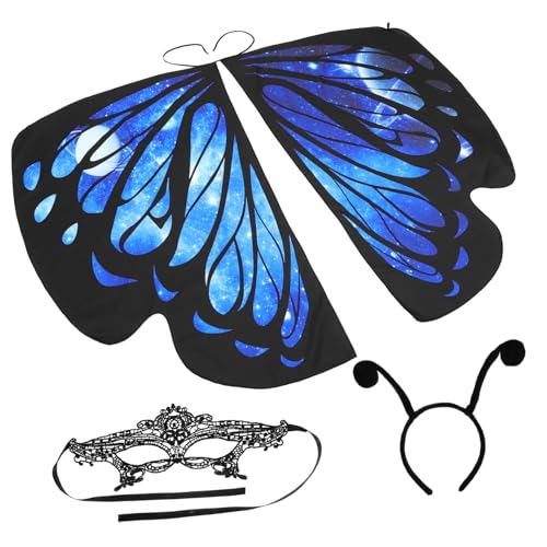 Holibanna 1 Satz Schmetterlings-Schal-Cape Flash-Kostüm Halloween-Kostüme für Mädchen schmetterlingsumhang Butterfly Costume zarter Schmetterlingsmantel zarter Kopfschmuck Polyester Blue von Holibanna