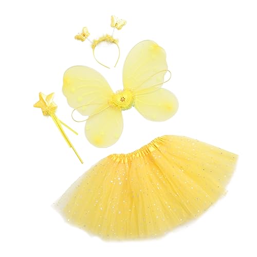 Holibanna 1 Satz Schmetterlingsflügel Vierteiliges Set Babykleidung Halloweenkostüm Puppe Feen Prinzessin Gelbe Feenflügel Farbwechselnde Lichterketten Party Klein Yellow Stoff von Holibanna