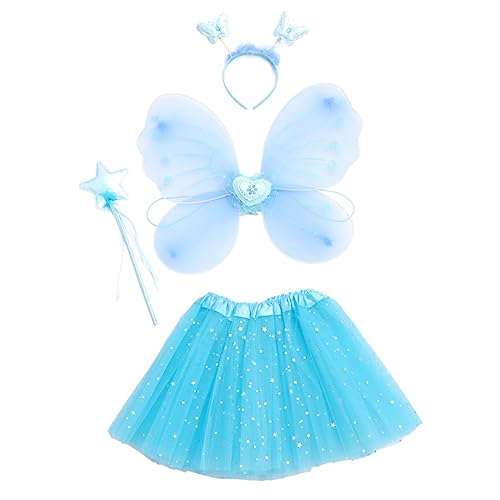 Holibanna 1 Satz Schmetterlingsflügel Vierteiliges Set Kinderfeenflügel Ballettröckchen Menschen Dame Schmetterlingsflügel Verkleiden Sich Kostüme Prinzessin Zubehör Frauen Outfit Stoff Blue von Holibanna