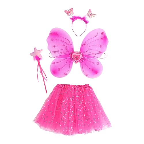 Holibanna 1 Satz Schmetterlingsflügel vierteiliges Set für Mädchen Stern Zauberstab klein Menschen Fee fairy wand tanzkleider Kostümset für Mädchen, das Kleid durchführt Strümpfe Rosy von Holibanna