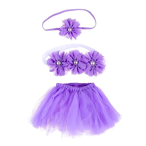 Holibanna 1 Satz Tutu Rock dreiteiliges Set -Tutu-Kleid kleines Mädchen Kleinkind-Outfit haarband haarbänder kleidung Mädchen Tüllrock -Foto-Requisitenkostüm Acryl Lavender von Holibanna