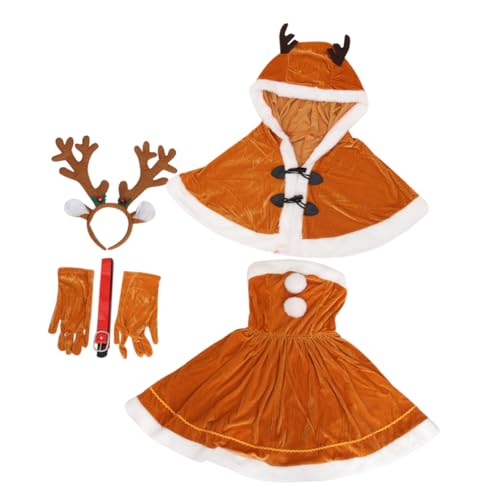 Holibanna 1 Satz Weihnachtskostüm Damen Weihnachtskleid Weihnachtsmann-outfit Für Damen Mädchen-weihnachtsmann-outfit Rentiergeweih Stirnband Cosplay-outfits Kostüme Für Mädchen Polyester von Holibanna