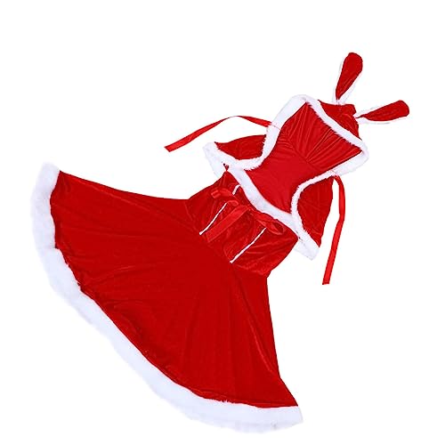 Holibanna 1 Satz Weihnachtsrock Anzug Weihnachts-sankt-rock Kostüm Masken Fliegen Hasenkleid Für Frauen Zu Weihnachten Frauen-weihnachtskleid Mit Umhang Ranger Fee Weihnachtsmann Rot Samt von Holibanna