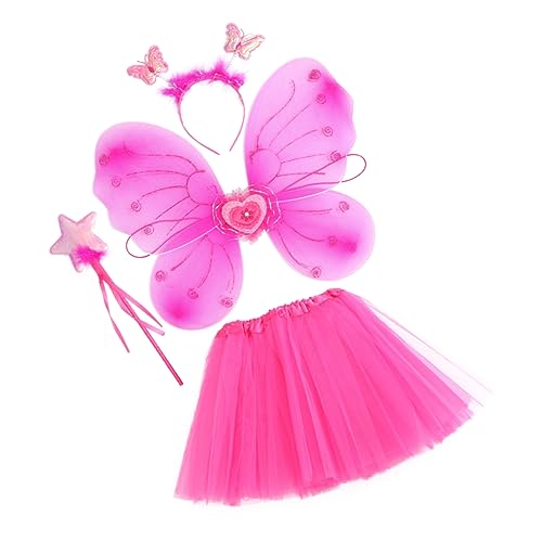 Holibanna 1 Set Schmetterlingsflügel Vierteiliges Set Kostümset Für Kinder Rollenspiel Schmetterling Damenkostüm Rosa Kurzes Kleid Tüll Partyzubehör Damen Tanz Tutu Rock von Holibanna