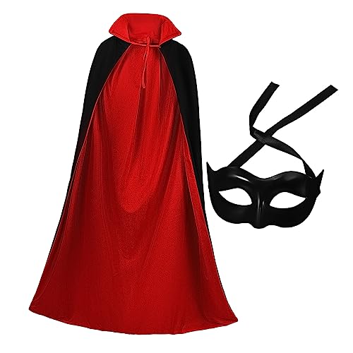 Holibanna 1 Set Schwarze Halbgesichtsmaske + 140 Cm Schwarzer Und Roter Umhang Schwarzer Vampirumhang Damen Maskerademaske Teufelsumhang Requisite Cosplay Maske Für Erwachsene von Holibanna