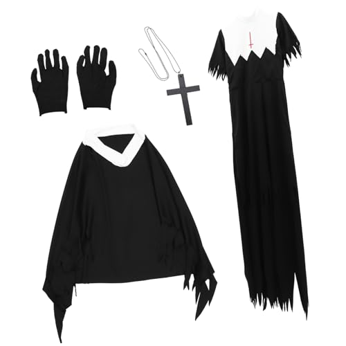 Holibanna 1stk Halloween-zombie-uniform Nonnen-outfit Accessoires Für Damen Frauen Nonne Kostüm Halloween-requisiten Vampir-dekor Parteiuniform Hexengewand Zubehör Baumwollmischung Bilden von Holibanna