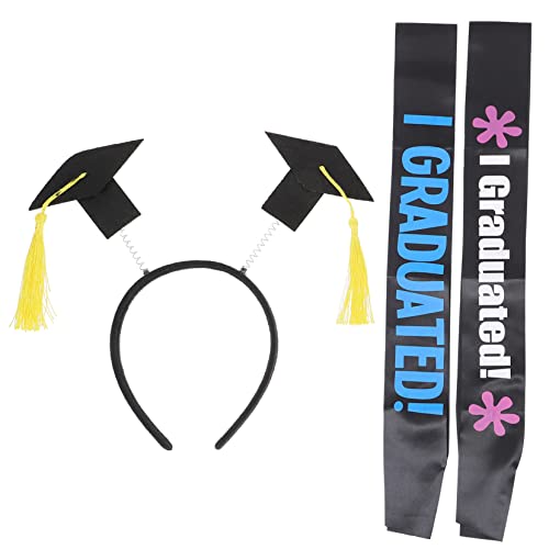 Holibanna 2 Sätze Arzt Hut Stirnband Abschluss Graduierung Schulterschärpen Haarbänder Stirnband Party Kostüm Glückwunschbanner Absolventen Schärpen Trimmen Unisex Schule Vlies Black von Holibanna