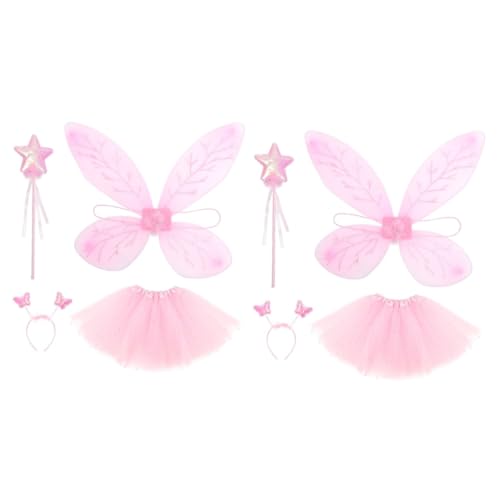 Holibanna 2 Sätze Prinzessinnenkleid Mit Flügeln Schmetterlings-outfit Für Mädchen Feenflügel Primzahl Cosplay-flügel Prinzessinnenkleider Für Mädchen Prinzessin Tutu-rock Feenstab Tuch Rosa von Holibanna