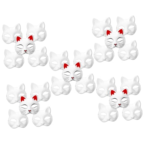 Holibanna 25 Stk katze gesichtsmaske bemalbare Katze Blanko-Katzenmasken aus weißem Papier Maske halloween masken halloweenmaske Katzenmaske für Erwachsene leere Maskerademaske von Holibanna