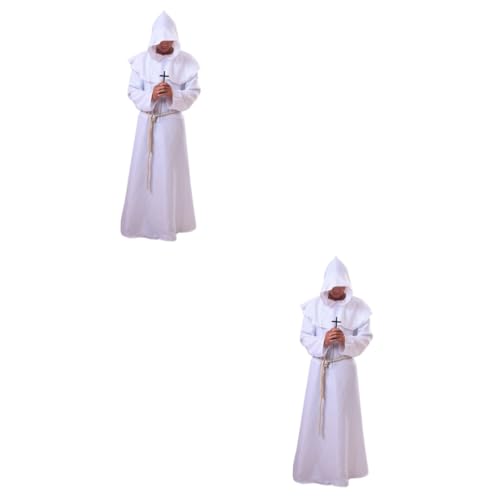 Holibanna 2St Halloween-Kostüm Wikingerkostüm Mantel Cosplay-Anzug Zaubereruniform Priester Kostüm Halloween Costume Halloween Kleidung halloweenkostüme Zaubererrobe Mönchsgewand Weiß von Holibanna