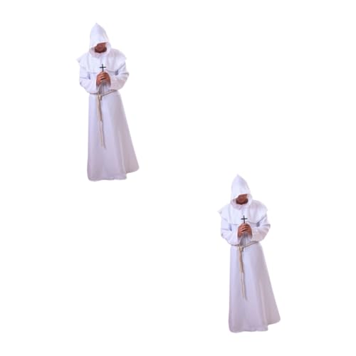 Holibanna 2St Mönchsgewand Poncho mit Kapuze Halloween Mönch Robe Kostüm Kapuzenumhang mittelalterlicher Mantel Halloween Costume Halloween Kleidung Zaubererrobe Cosplay-Anzug Weiß von Holibanna