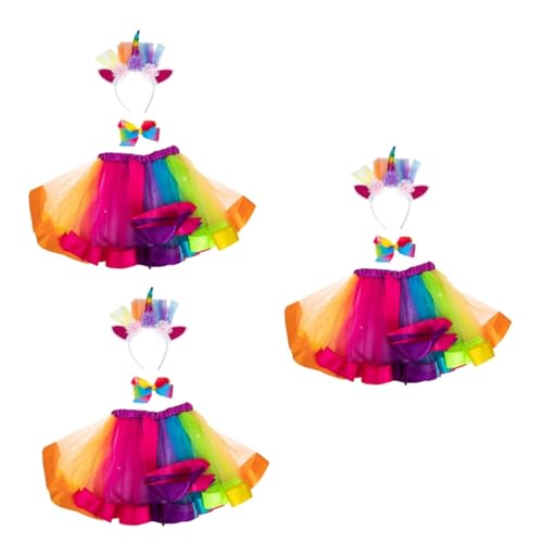 Holibanna 3 Sätze Gazeanzug Für Kinder Hochzeitsdekorationen Tüllkleider Schleife-stirnband Petticoats Für Damen Baby-outfit Ohrenbänder Aus Horn Mesh-kleid Bohren Polyester Mädchen Cosplay von Holibanna