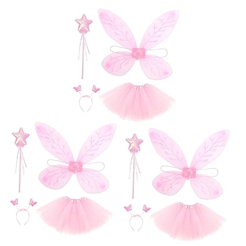 Holibanna 3 Sätze Prinzessinnenkleid mit Flügeln Feenkostüm verkleiden kinder spielset für Teenager-Mädchen verkleidung kinder Mädchen Stirnband Engelskostüm für Mädchen Tuch Rosa von Holibanna