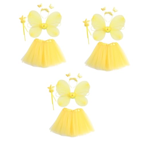 Holibanna 3 Sätze Schmetterlingsflügel Vierteiliges Set Regenbogen-fee-kostüm Outfits Für Babymädchen Performance-kleid Kleinkinder Kleider Kleinkindfeenflügel Mit Zauberstab Yellow Stoff von Holibanna